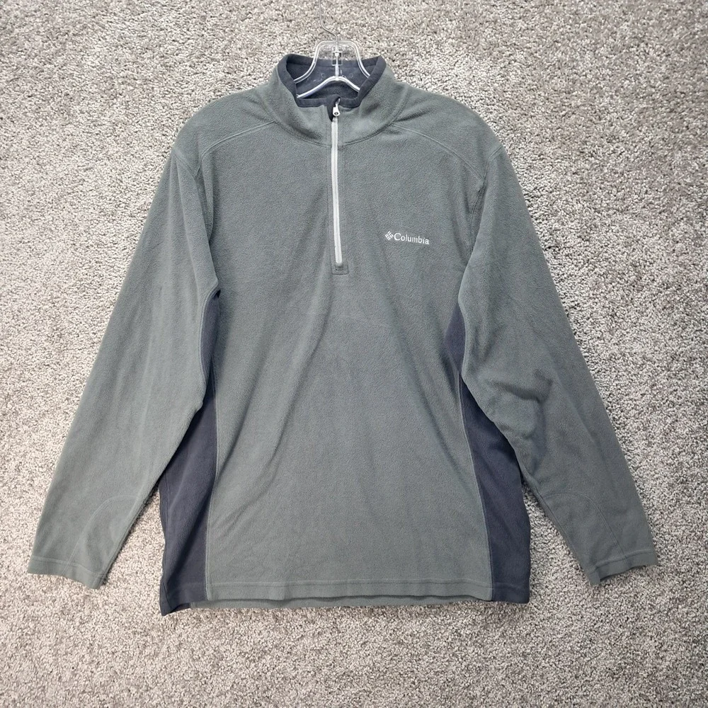 Columbia Mens Quarter Zip Fleece Pullover Green Gray Mock Neck Size M 003299-E9Y
